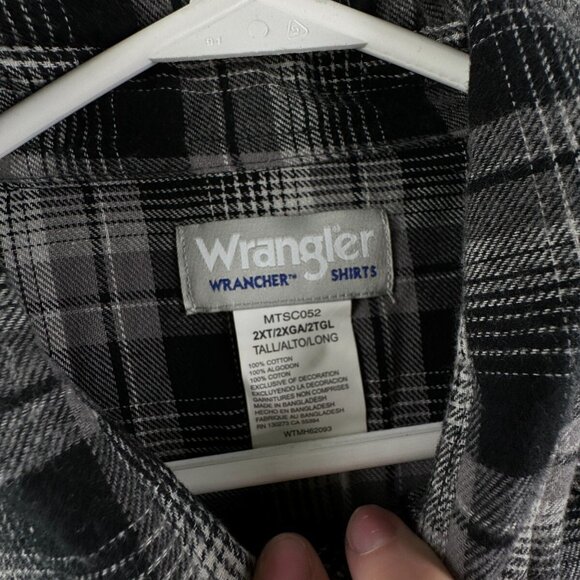 Wrangler Pearl Snap Flannel Shirt Long Sleeve Black Plaid 2XT Tall Cotton Adult - Picture 7 of 13